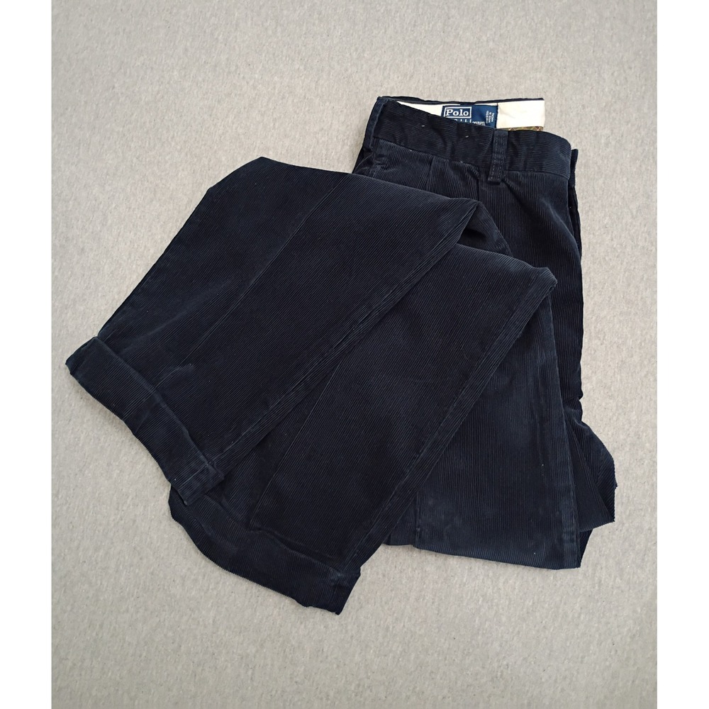 Polo Ralph Lauren Hammond Pant Mens 36x32 Navy Blue Corduroy Pleated Pants